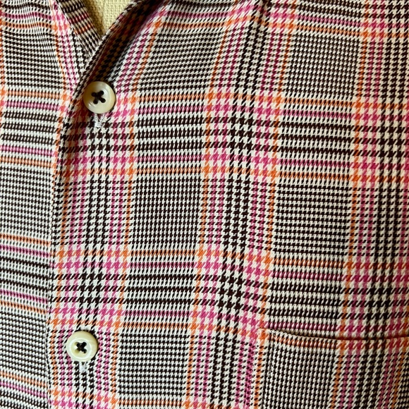 EUC Men's Peter Millar Crown Pink Brown Plaid Button Down Shirt Size MEDIUM - Picture 3 of 4